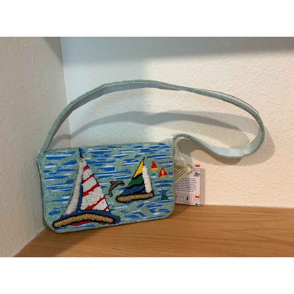 Made in India Beaded Sailboat Shoulder Bag NWT